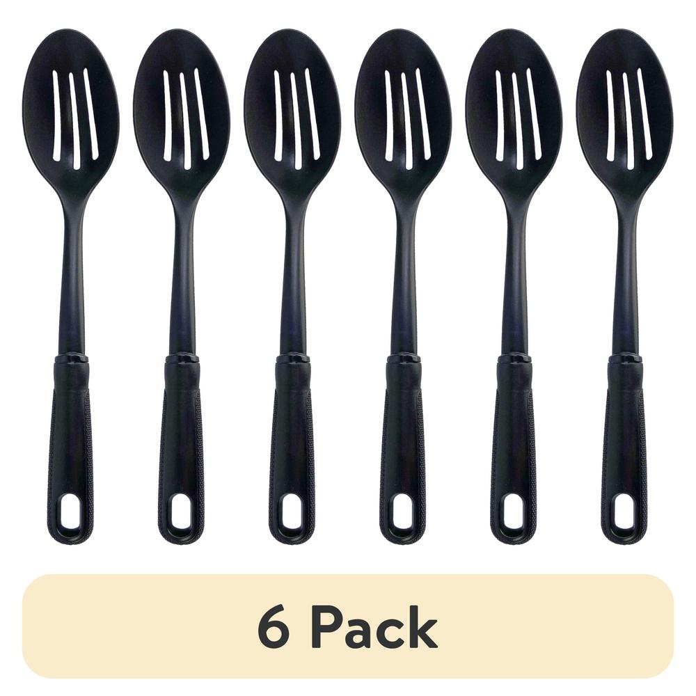 6 Pack Slotted Plastic Straining Spoon Soft Grip Handle Heat Resistant Nylon Kitchen Utensils Non Stick Dishwasher Safe Cooking