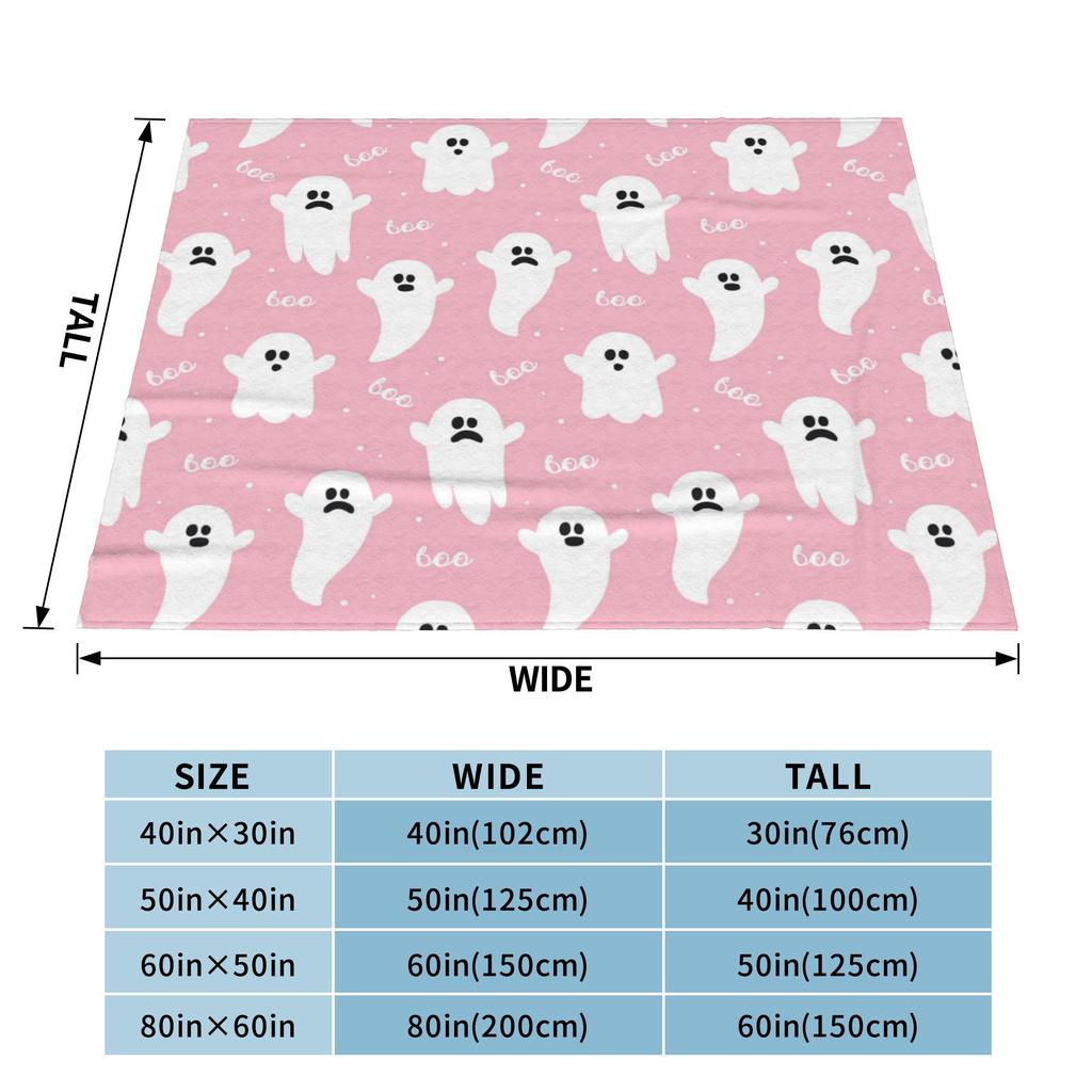Pink Cute Ghosts Flannel Blankets Halloween Funny Throw Blankets for Home Hotel Sofa 150*125cm Rug Piece