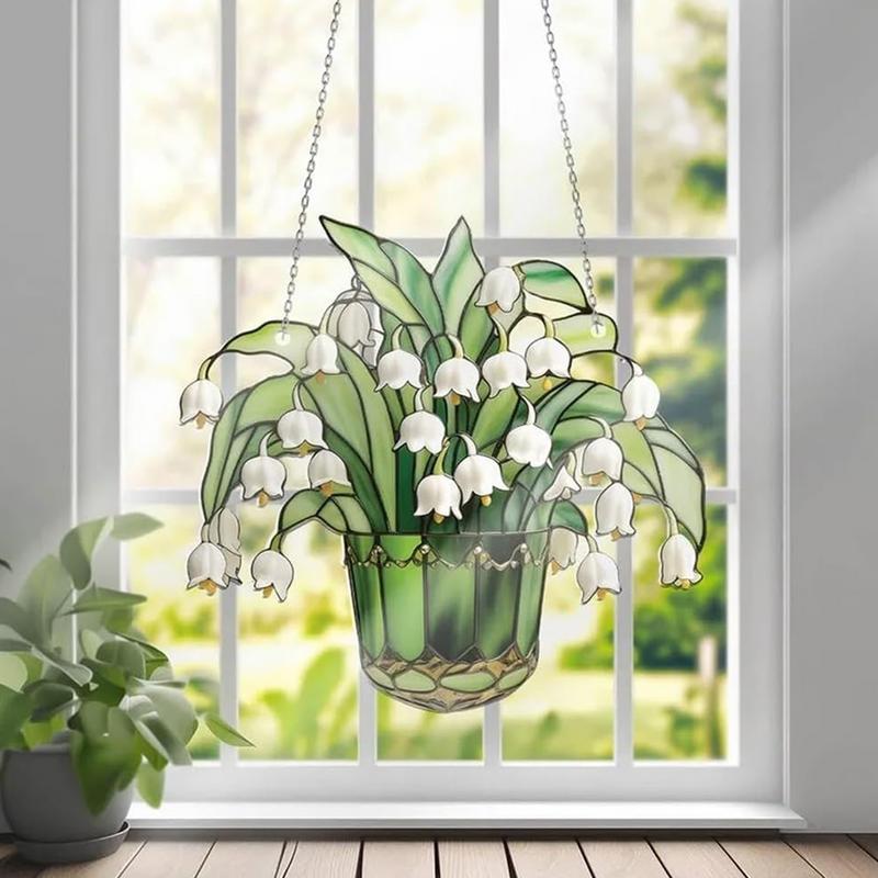 1 Stück Sonnenfänger aus Buntglas mit Maiglöckchen-Motiv, leuchtende Farbe, auffällige Fensterdekoration für jedes Zimmer, Fenster, Garten im Freien