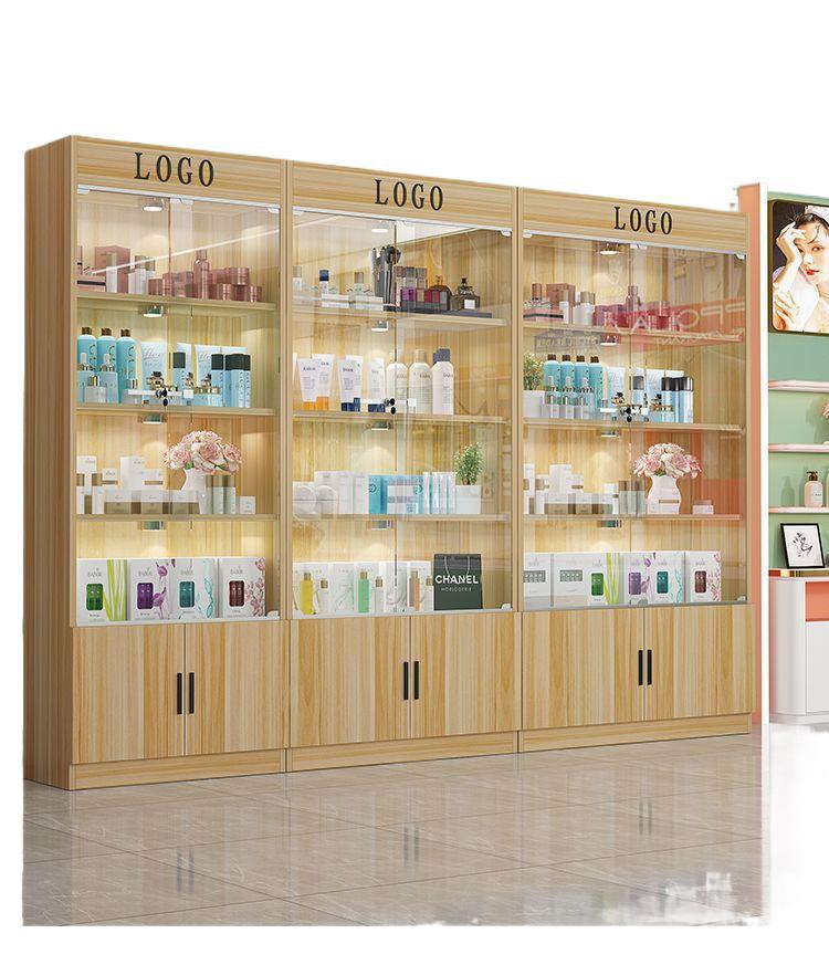 Glass Display Cabinet with Lock for Beauty Salon Cosmetics