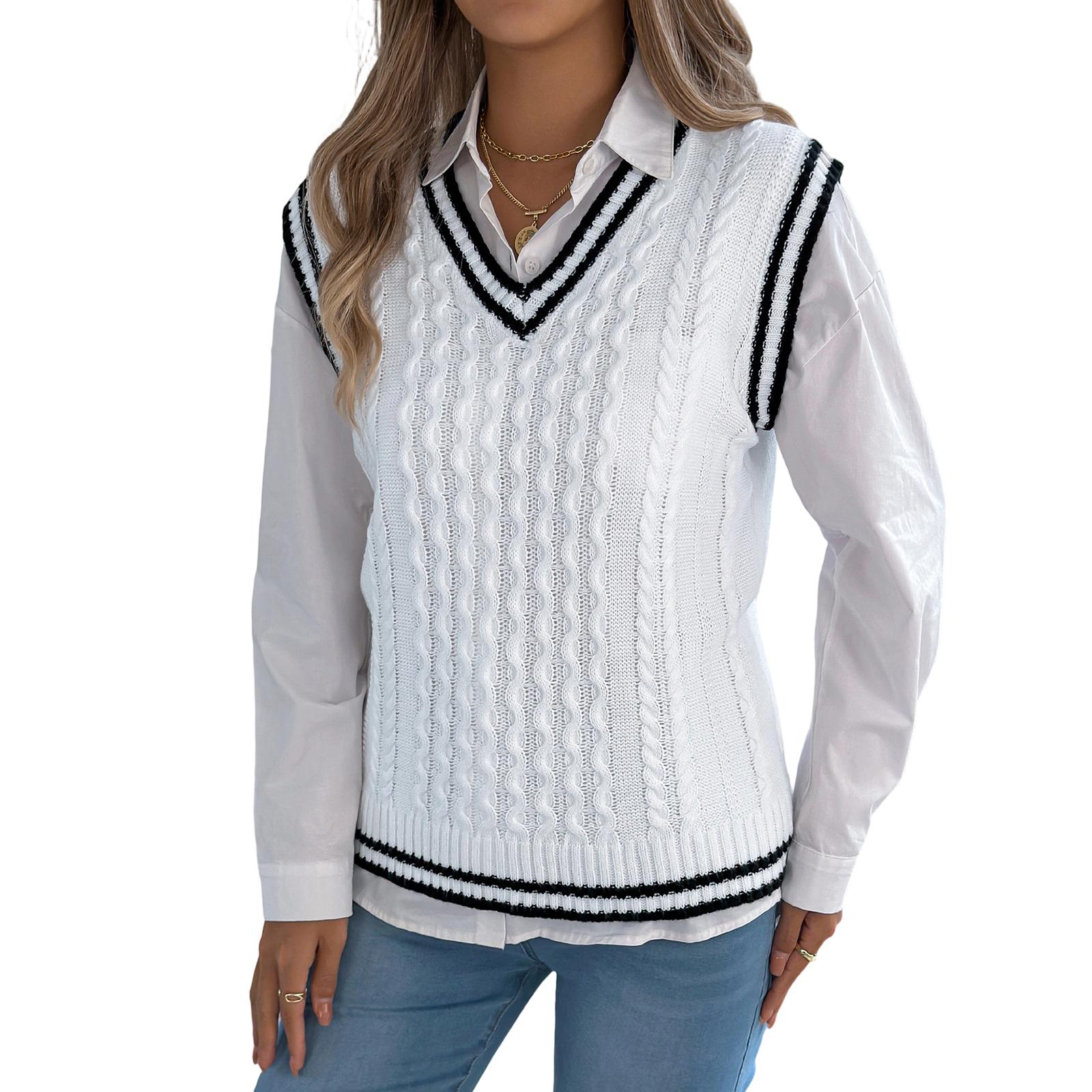 Women s Color V-Neck Cable Knit Sleeveless Tank Top S