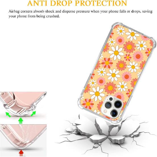 Hippie Groovy Smile Flowers Case Compatible with iPhone 12 and iPhone 12 Pro, Yellow Orange White Pink Smiling Flowers Case for iPhone 12 and iPhone