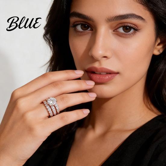 Sparkly Rhinestone Rings 2Pcs Band Women Cubic Zirconia Ring Fashion