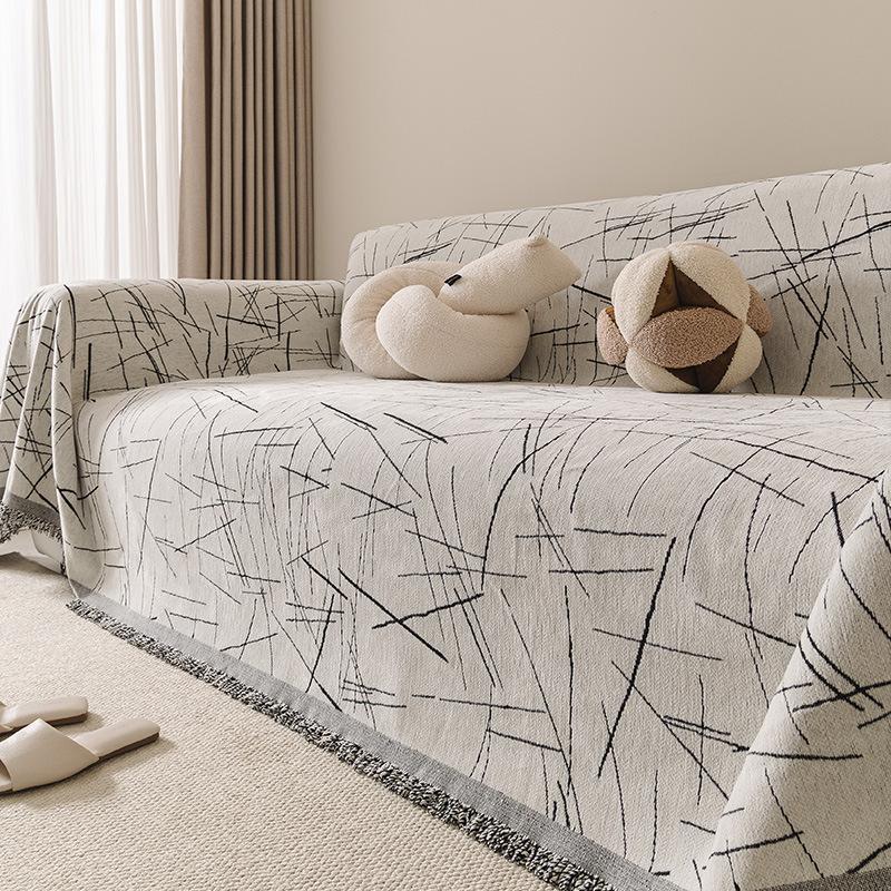 Modern Solid Color Line Sofa Cover Chenille All Season Cushion Slipcover 180*130cm