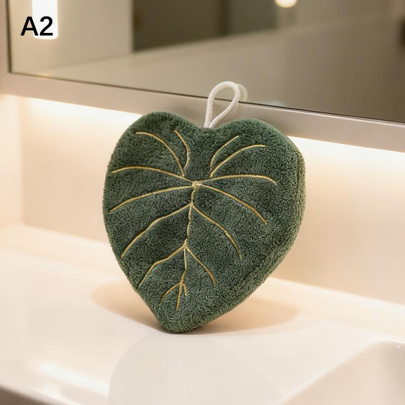 Hot Plant Leaves Hot Plant Cartoon Hand Towel Double-Layer Absorbent Thickened Quick Drying With Hanging Design Bathroom Kitchen