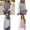 Korean Style Womens Lace Panel Long Sleeve Slim Fit Blend Round Neck Casual Top