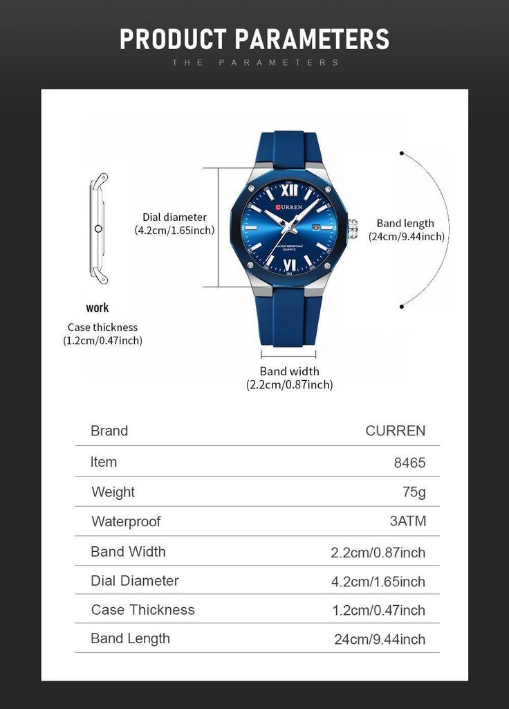 Curren 8465 Men's Casual Rubber Strap Calendar Watch