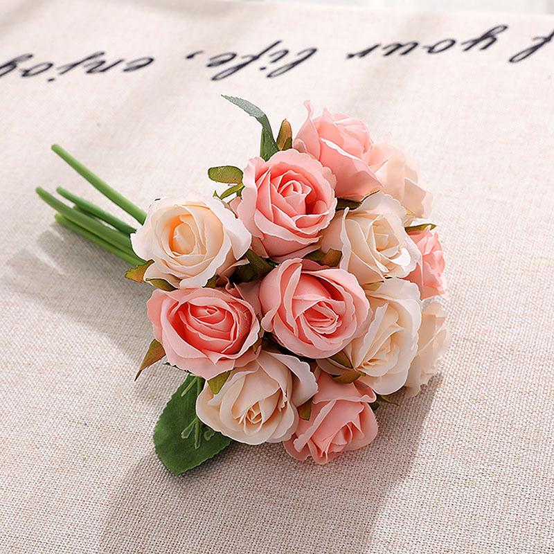 WCIC Nova 12 Cabeças Artificial Seda Noiva Segurando Flores Buquê de Rosas Casamento Decoração de Festa em Casa