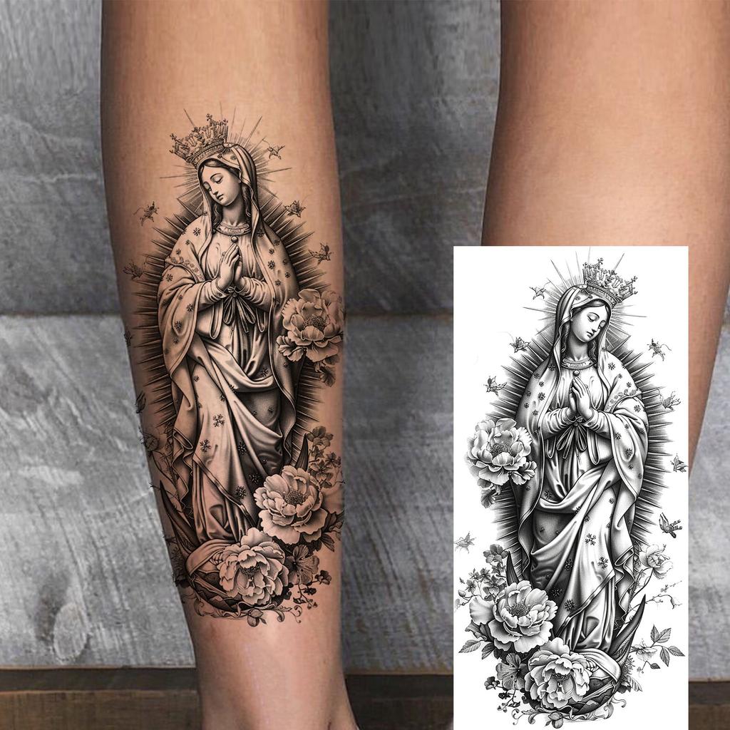 1 lapelis Realistiški Jėzaus Šventosios Motinos Maldos Laikini Tatuiruotės Vyrams Moterims Suaugusiems Ilgai Išliekančios Vandeniui Atsparios Laikinos Netikros Tatuiruotės Lipdukas