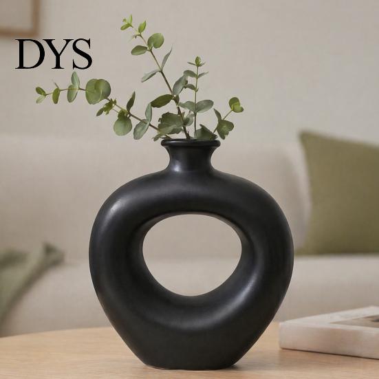 Artistic Hollow Rope Vase Minimalist Resin Flower Vase, Circle Art Modern Floral Dried Arrangement Holder for Home Living Room Bedroom Table Ornament