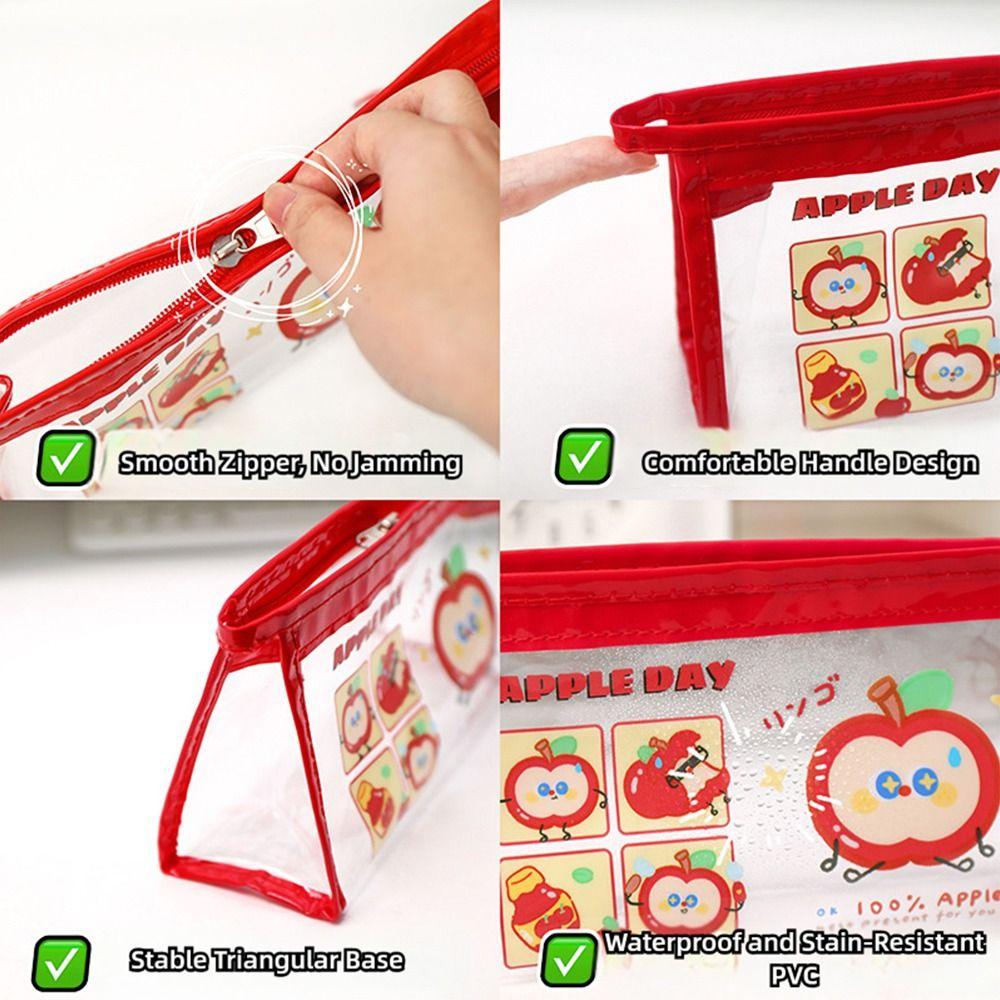 Cartoon Transparent Pen Bag Triangle Base Waterproof Pencil Case Cute Design Multi-functional Pen Pouch Students