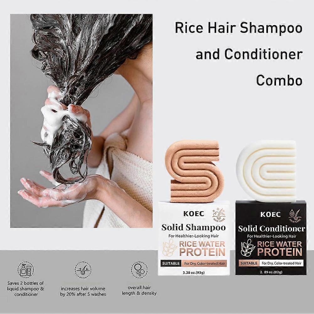 Solid Shampoo And Conditioner Bar Set With Natural Rice Essence Sulfate Free For Travel Eco Friendly Hair Care