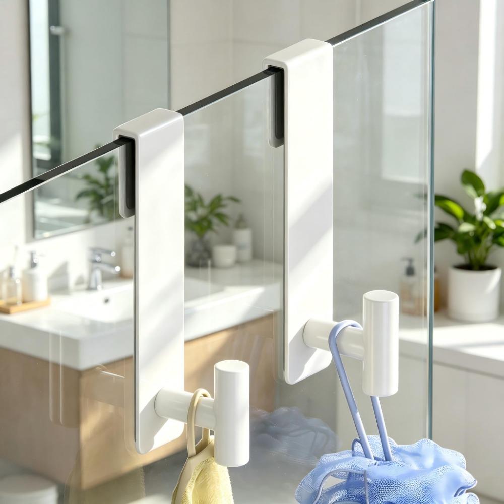 2Pcs Soft Cushion Towels Hooks Up To 10mm Thick Robe Hanger Widened Glass Door Hanger Bathroom