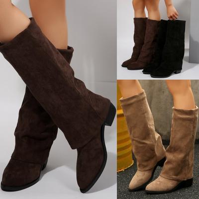 Modatope Knee High Boots Women Fold Over Knee High Boots Chunky High Heels Long Boots Zipper Pointed Toe Dress Tall Boots for Women