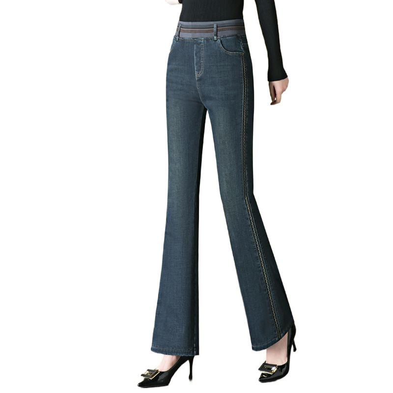 2025 Plus Velvet High-Waisted Slimming Bell Bottom Jeans for Women - Thick, Warm, Elastic, and Body-Shaping