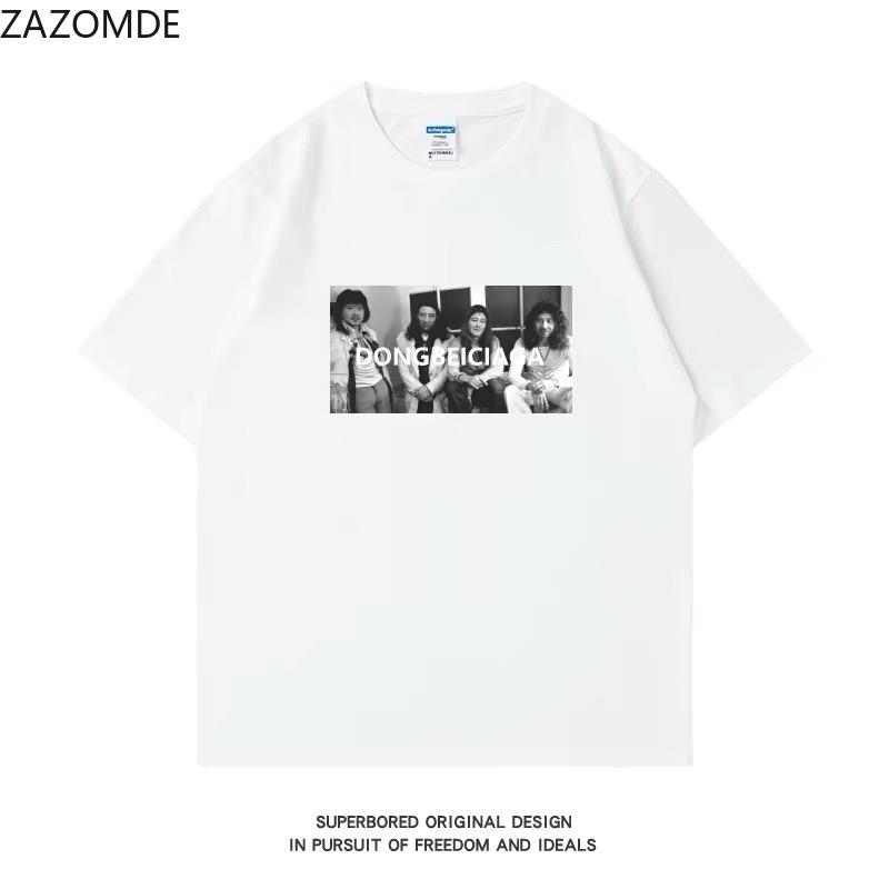 ZAZOMDE Funny Retro Group Character Monochrome Print T Shirt Unisex Oversized Cotton Short Sleeve Hip Hop Streetwear Meme Tees