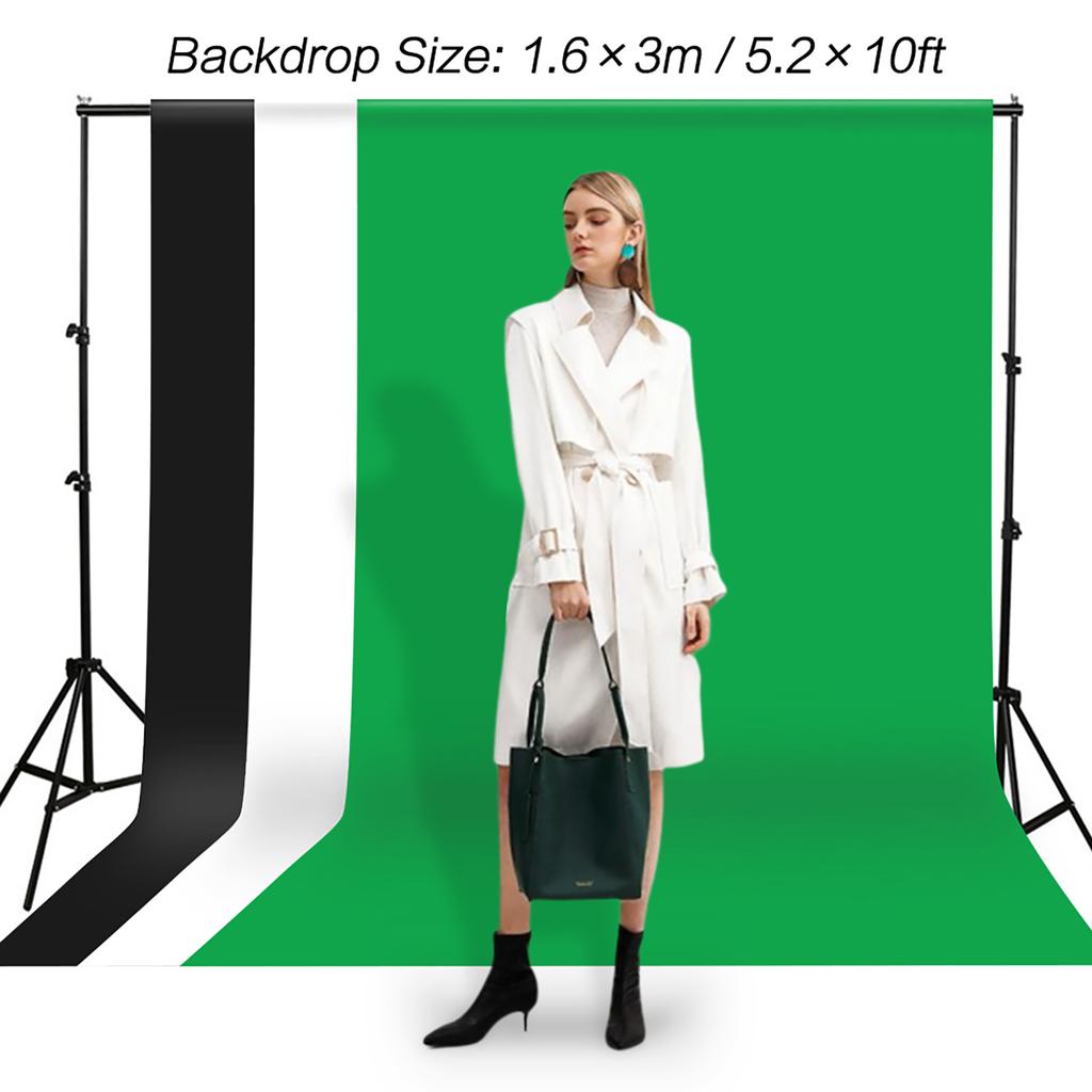 Studio Photography Backdrop Kit with 2 * 3m 6.6 * 10ft Metal Stand Bracket + 3pcs 1.6 * 3m 5.2 * 10ft Backdrops