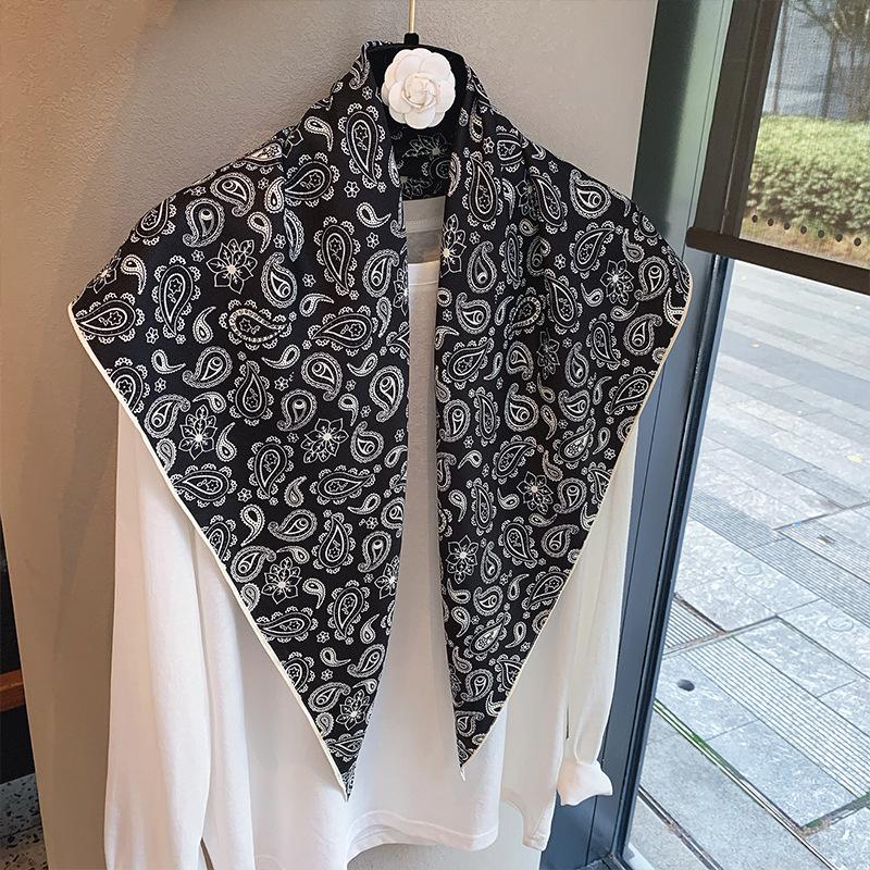 Spring and Autumn Premium Triangle Scarf Double Layer Satin Korean Edition Small Shawl Silky Smooth Foreign Style Neck Protection Silk Scarf Scarf