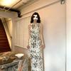 Rice Bottom Abstract Ink Wash Flower Suspender Dress Women's Sleeveless Satin Drape Straight Long Dress Temperament Vacation Thin