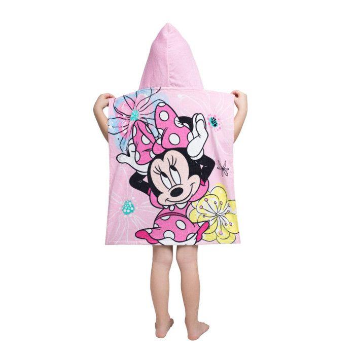 Disney - Poncho de douche avec capuche en coton "Minnie : Fleurs" - Rose - 50 x 115 cm