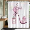 Flowers Plant Shower Curtains Garden Pink Floral Bird Drum Tower Fabric Bathroom Decor Splash Resistant Partition Bath Curtains