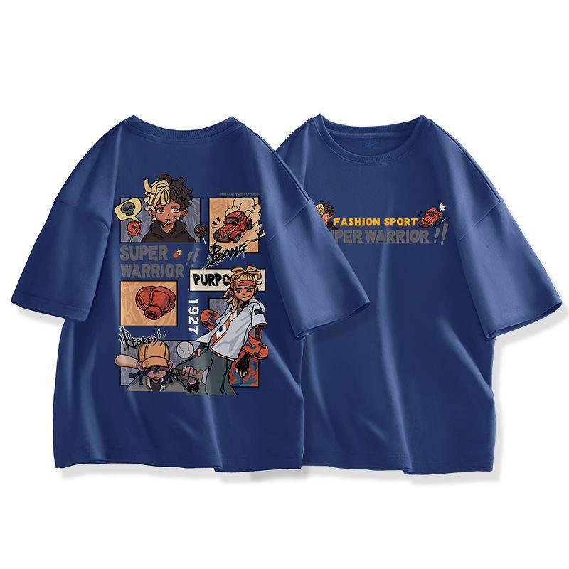 

Новая модная брендовая мужская одежда с принтом анимационного мальчика на лето 2023 года, футболка из чистого хлопка свободного кроя большого размера, мужская футболка с коротким рукавом, оптом XXXL тёмно-синий