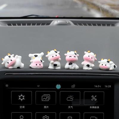6 Pcs Mini Cows Car Accessories, Cow Print Dashboard Decorations & Rear View Mirror Ornaments, Cute Car Decor for Women