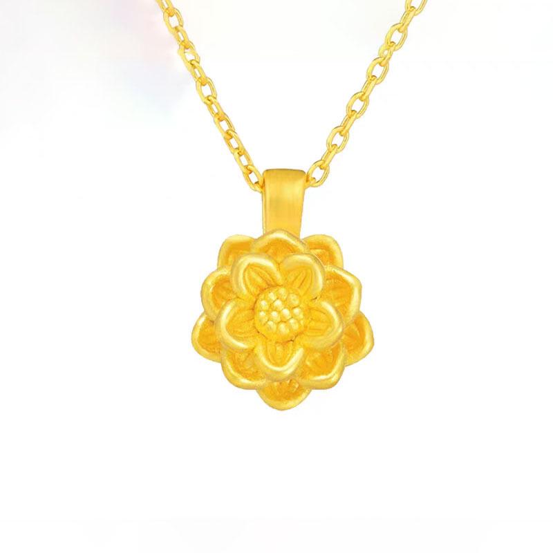 Golden Rose Flower Pendant 999 Pure Gold Necklace – Ideal Mother s Day & Valentine s Day Gift