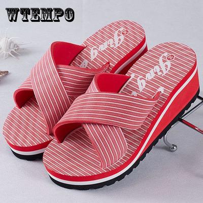 Ladies Sandals Thick-soled Striped Non-slip Thick-soled Wedge Slippers Summer Beach Slippers