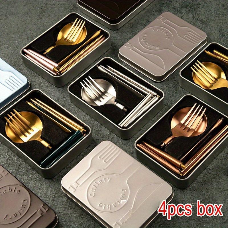 4pcs Set Removable 304 Stainless Steel Portable Cutlery Set Camping Tableware Chopsticks Spoon Folding Set