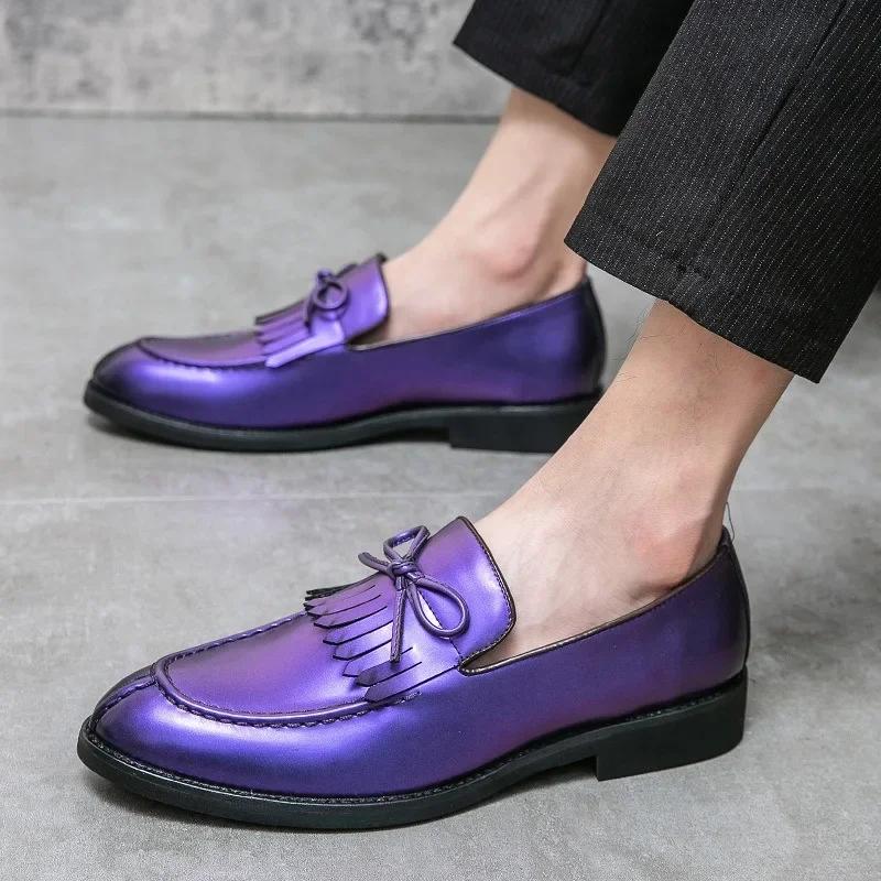 Men Dress Shoes Tassel Leather Shoes Designer Brogue Men Shoes Party Wedding Men Loafers Patent Business Shoes for Men