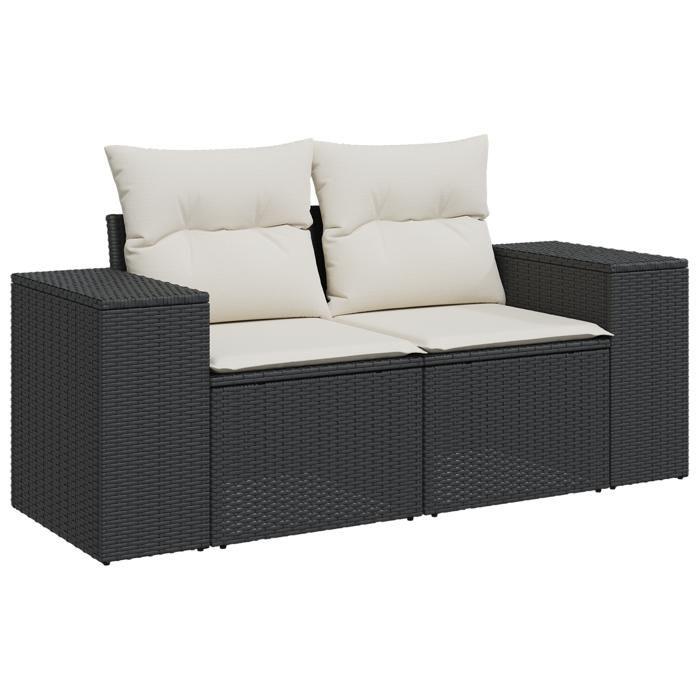 Ensemble de Canapés de Jardin à 9 Pièces en Rattan Poly Noir avec Coussins Crème 3362015