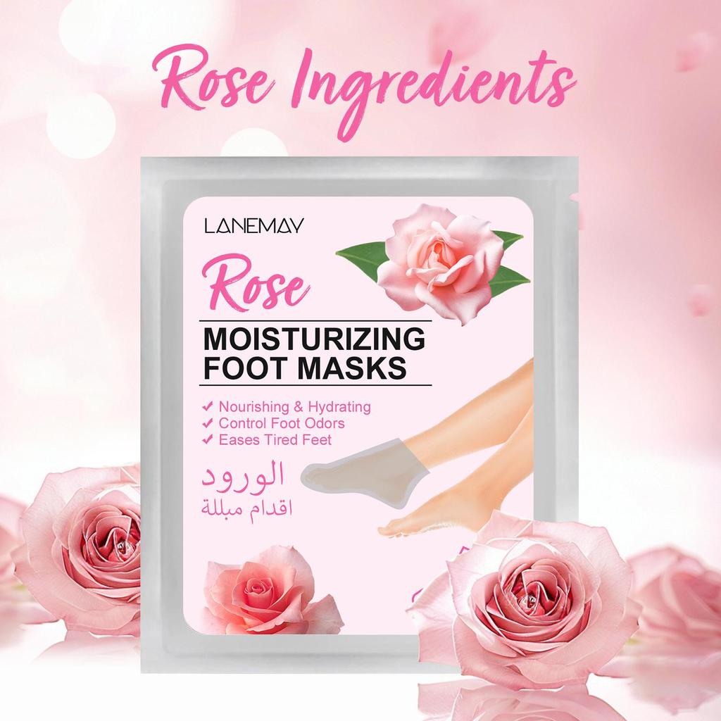 5 Packs Rose Moisturizing Foot Masks - Hydrating & Softening for Rough, Dry, Cracked Skin, Provides Intense Hydration for Silky-Smooth Feet