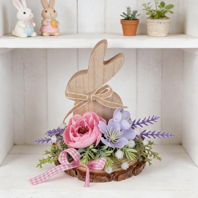 Yousheng Osterhase Holzschild Desktop Hasen Ornament mit Kunstblume Frühlingsparty Tischaufsteller für Etagere Heimdeko