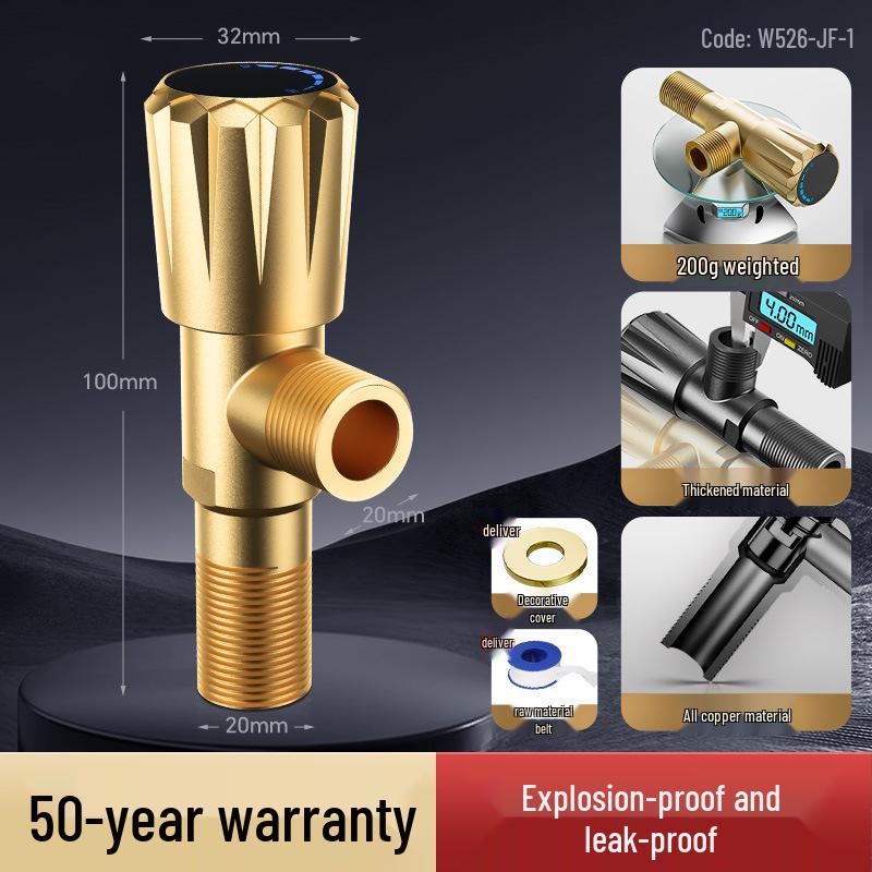 

All-Copper Universal 3-Way Bathroom Angle Valve for Hot and Cold Water, 4-Point Diverter with One Inlet and Two Outlets