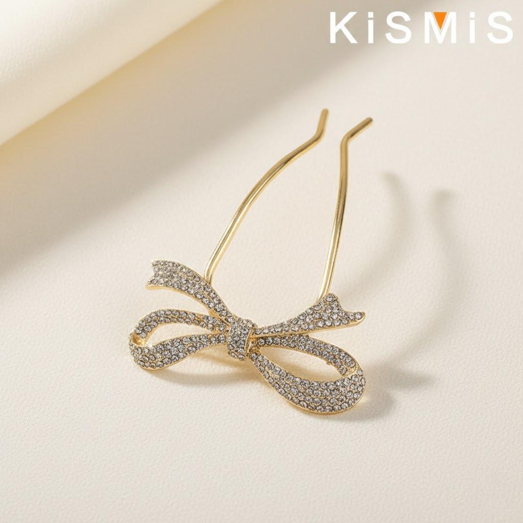 

Elegant Diamond Insert Hairpin Bowknot Hairstyle Accessory Curling Tool for Bridal Wedding золотий