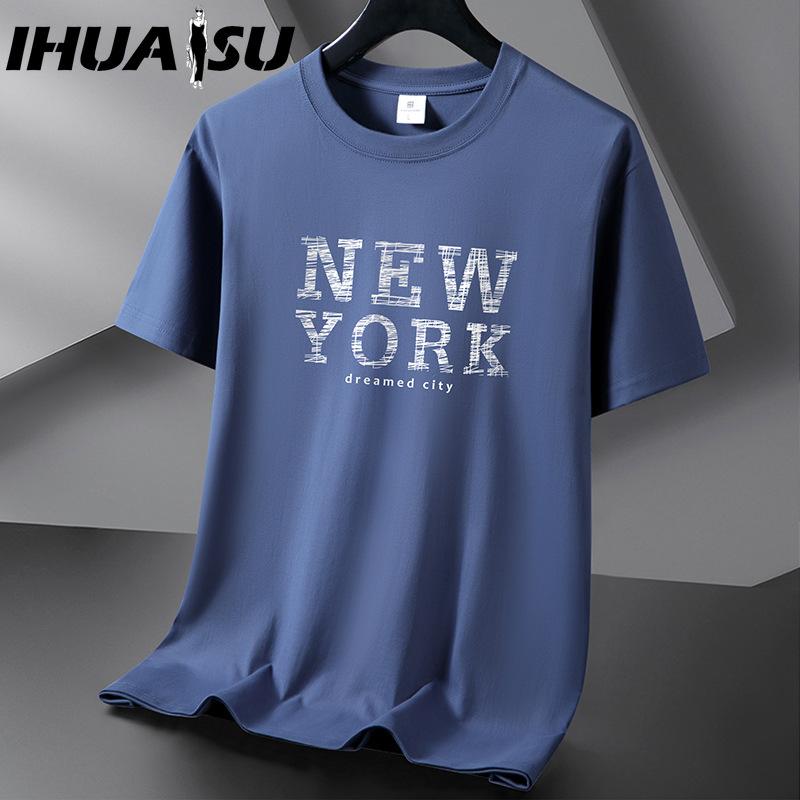 

Футболка с коротким рукавом IHUASU из хлопка, мужская модная свободная рубашка с коротким рукавом, напечатанная сострадательная рубашка XXXXXXL темно-синий