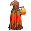 European and American summer new large-size women's temperament holiday style V-neck suspender split dress
