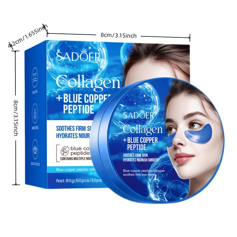 60pcs SADOER Blue Copper Peptide Crystal Collagen Eye Mask Anti Dark Circles Ant -Aging Anti Wrinkles Moisturizing Eye Patches Skin Care