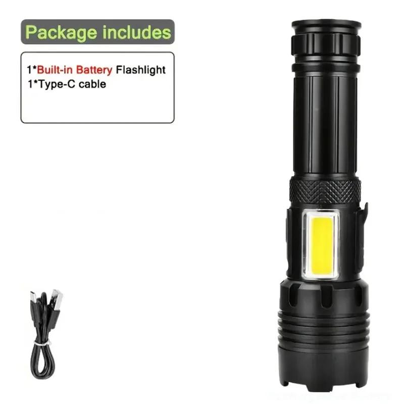 High Power Rechargeable Flashlight COB Led Light with Power Supply Built-in Battery Tactical Torch for Outdoor Camping Lantern