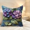 Purple Hydrangea Faux Embroidery Pillow Cover 2D Floral Print Cushion Case Boho Farmhouse Home Decor Gift