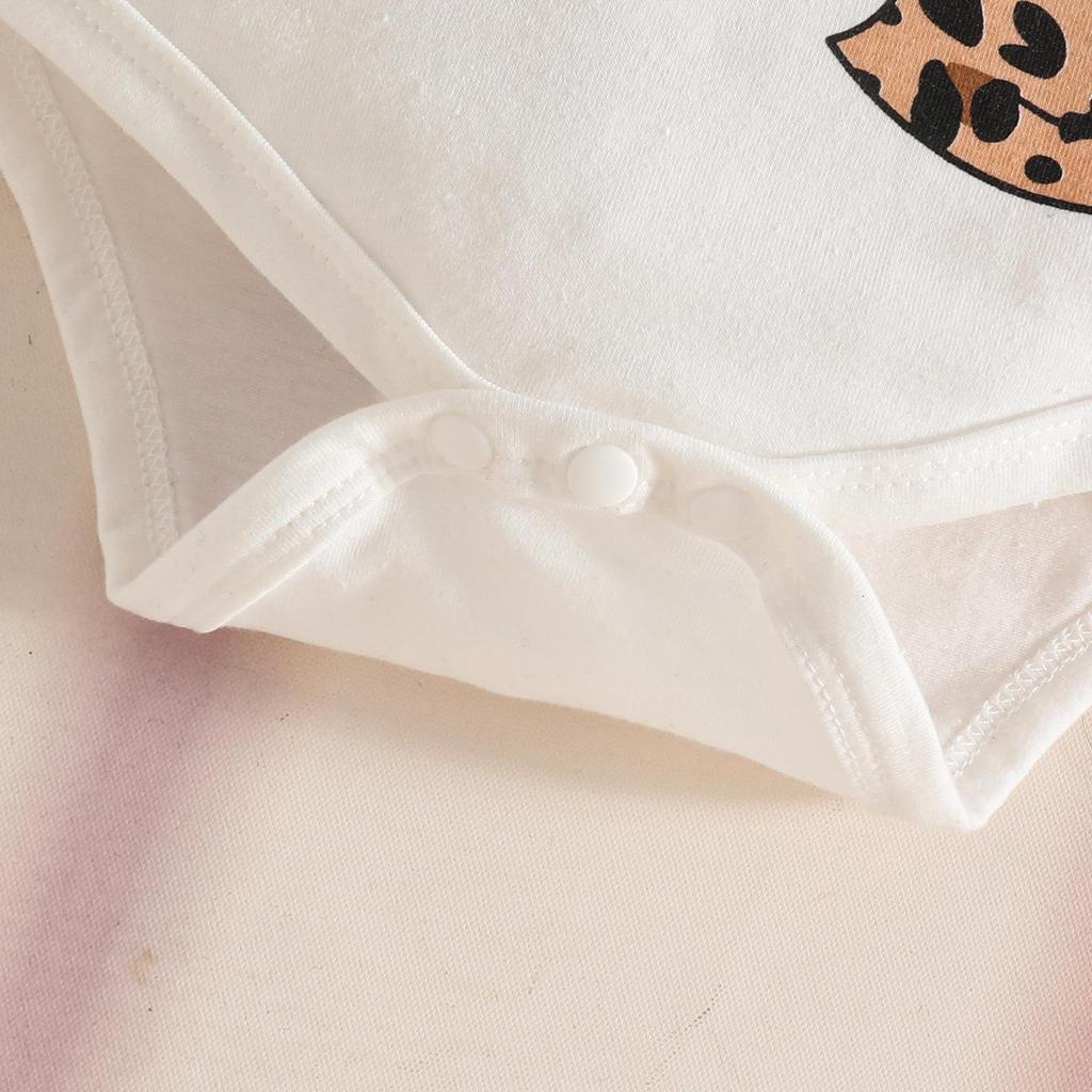 Autumn Cartoon Letter Bodysuit & Bowknot Leopard Pants Set - Long Sleeve for Girls