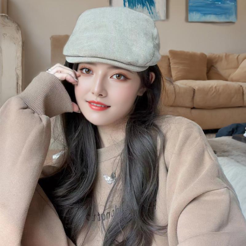 Big Head Circumference Solid Color Versatile Warm Beret Korean High End Japanese Old Retro Front Hat Cotton Hat