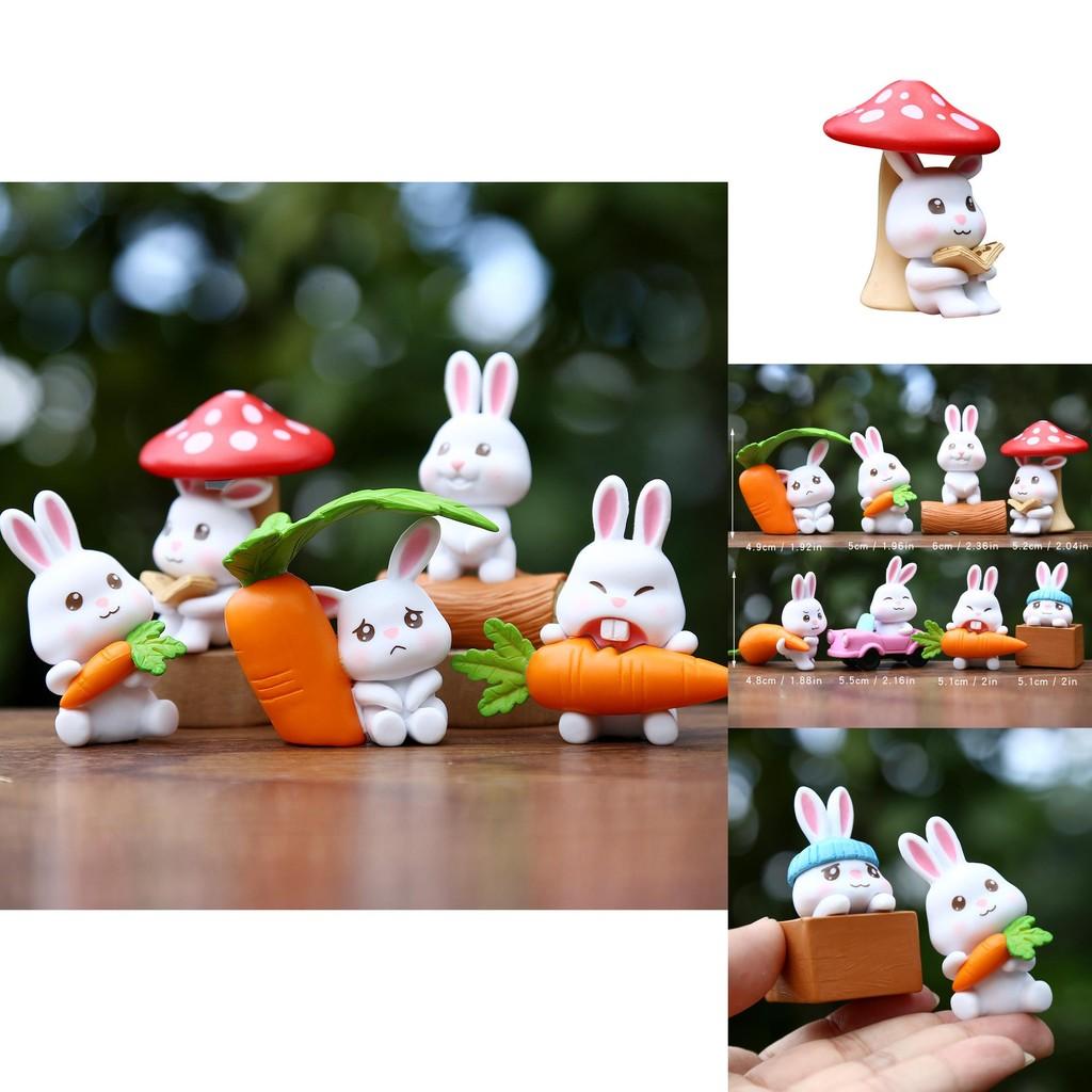 Cute Carrot Mushroom Cartoon Rabbit Mini Model Desktop Decor Ornament Set For Kids Playroom And Gift Use