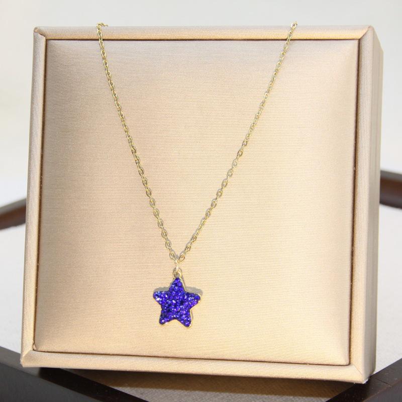 Stainless Steel Women's Luxury Diamond Star Pendant Necklace