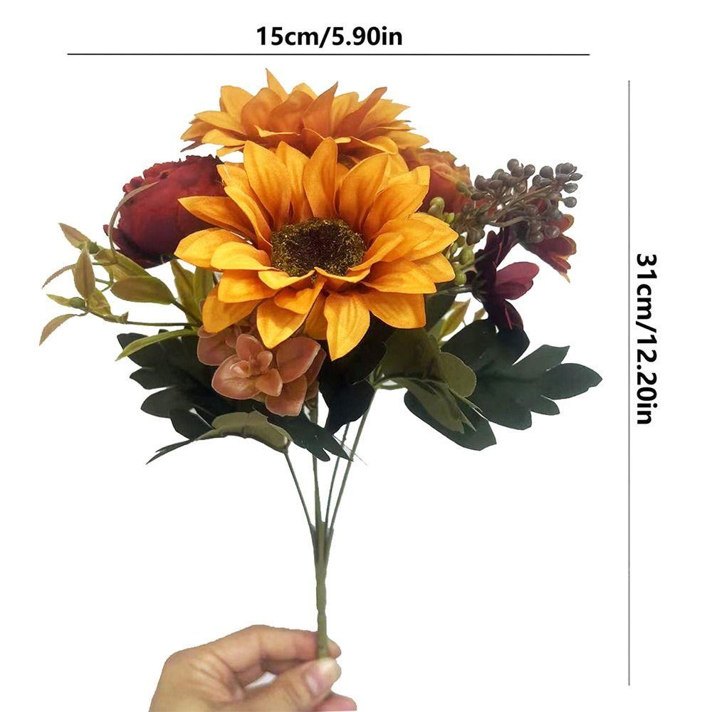 Multicolor Sunflower Artificial Flower Green Leaves Photo Props Faux Daisy Peony Flower DIY Accessories Simulation Sunflower