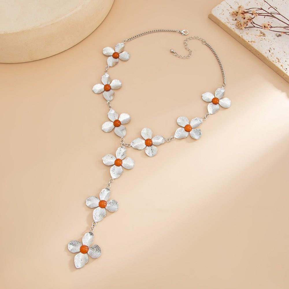 Punk Y-shaped Chain Necklace Gothic Flower Tassels Earrings Vintage Flower Pendant Necklace Women