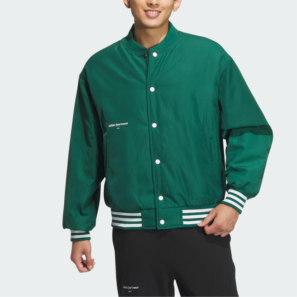 Adidas Casual Baseball Collar Striped Cotton Jacket Men Tops Forest-Green White IZ1601
