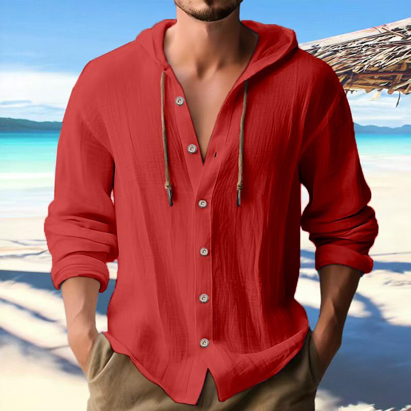Nový pánský volný ležérní retro kabát svrchní spodek bavlna a konopí Všestranná denní klasická svetřík plážová košile pánský styl