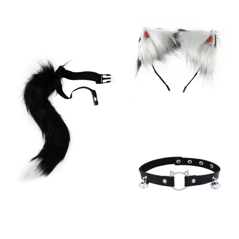 Katzenohr-Stirnband mit Schwanz-Kragen-Set Cosplay Anime Kawaii Kostümzubehör Damen Tier-Thema Verkleidung
